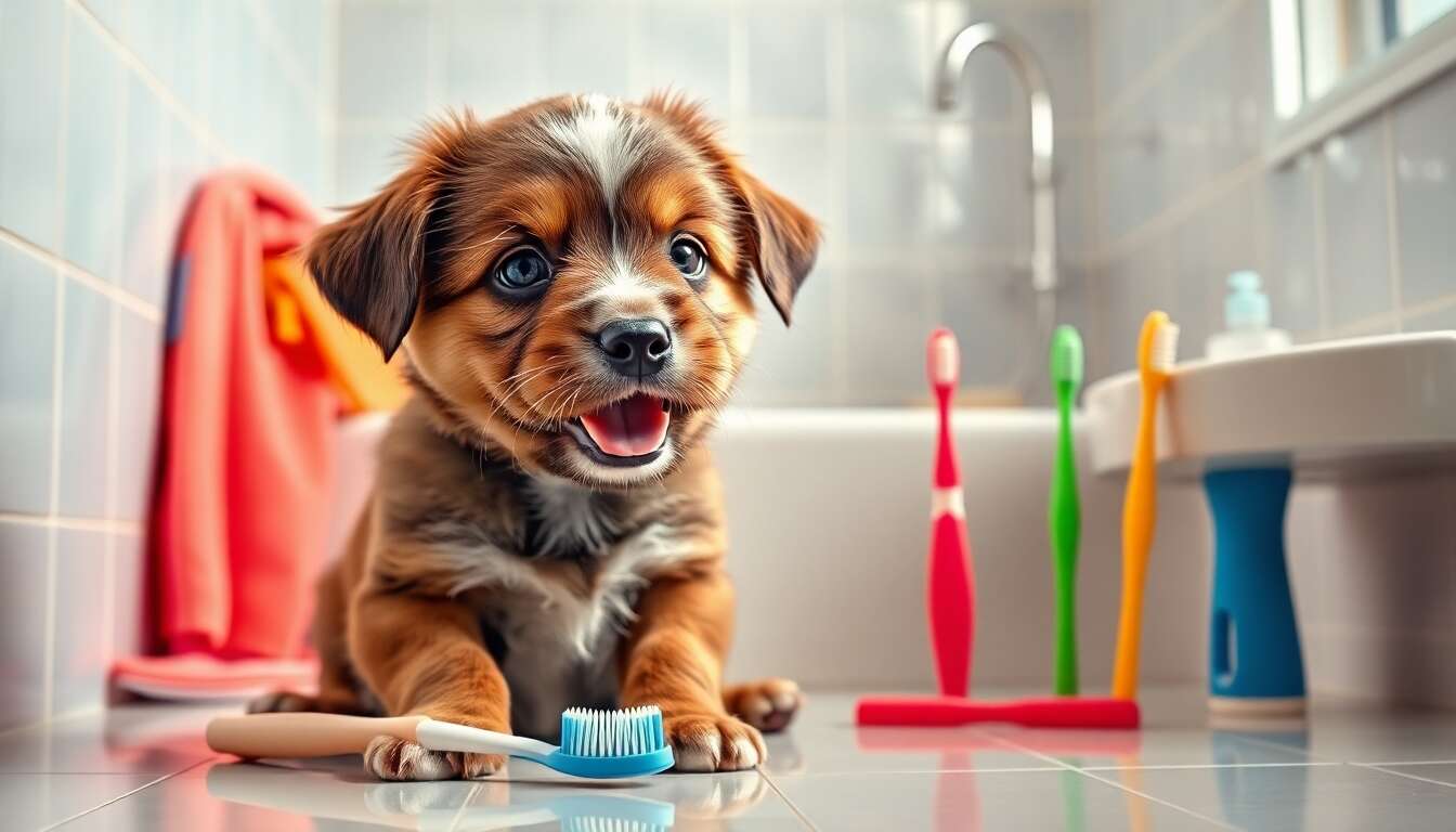 Les outils n&eacute;cessaires pour brosser les dents de votre chiot
