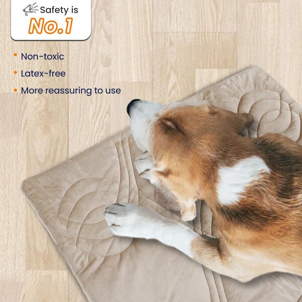 Thirdream Tapis auto-rafraîchissant pour chien (150 x 101,6 cm) pour animal de compagnie, chiot, chat, lavable, réutilisable, pour lit, niche, canapé, sol, sièges de voiture, beige et jaune