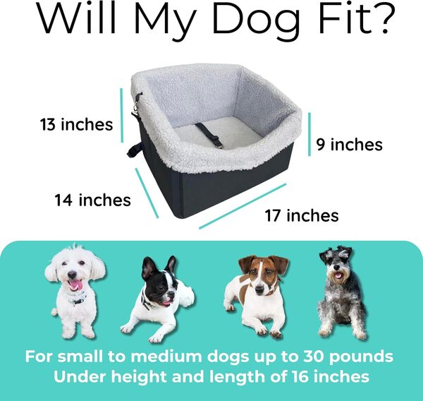 Siège auto pour chiens de petite et moyenne taille - Siège rehausseur gris pour chien - Lit de transport lavable et réglable - Comprend une sangle de ceinture de sécurité pour chiens, chiots et