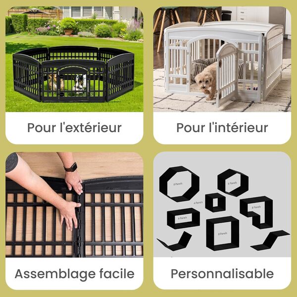 Iris Ohyama, Parc pour Chien Intérieur, Extérieur avec 8 Panneaux & Porte Verrouillable, H90cm, Noir, Cage, Enclos, Cloture pour Chiens, Chiot, Chat, Lapin, Animaux de Compagnie, Plastique, CI-908