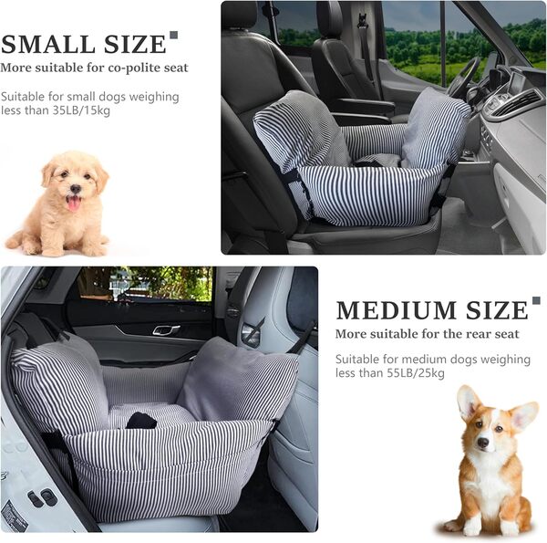 Johnear Rehausseur de siège de Voiture pour Chien, lit de Voyage avec Laisse de sécurité, Amovible et Lavable, Marron, Panier pour Chien et Chat de Taille Moyenne