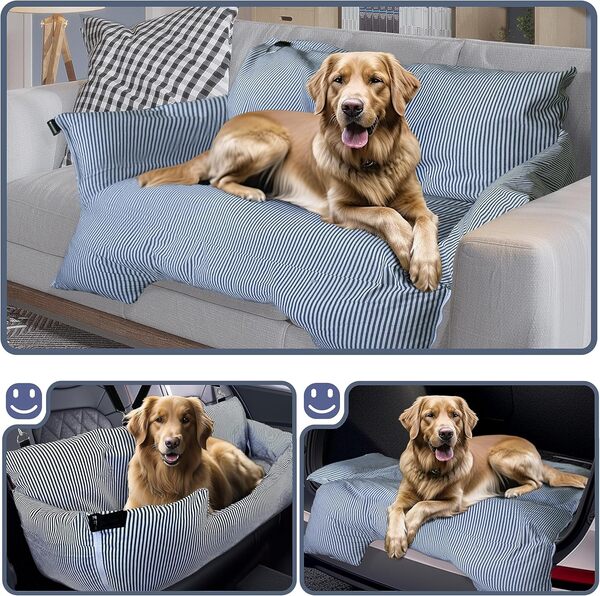 Johnear Rehausseur de siège auto pour chien avec tapis Oxford amovible et imperméable, 110 cm, pour grands chiens, animaux de compagnie, lit de voyage avec ceinture de sécurité