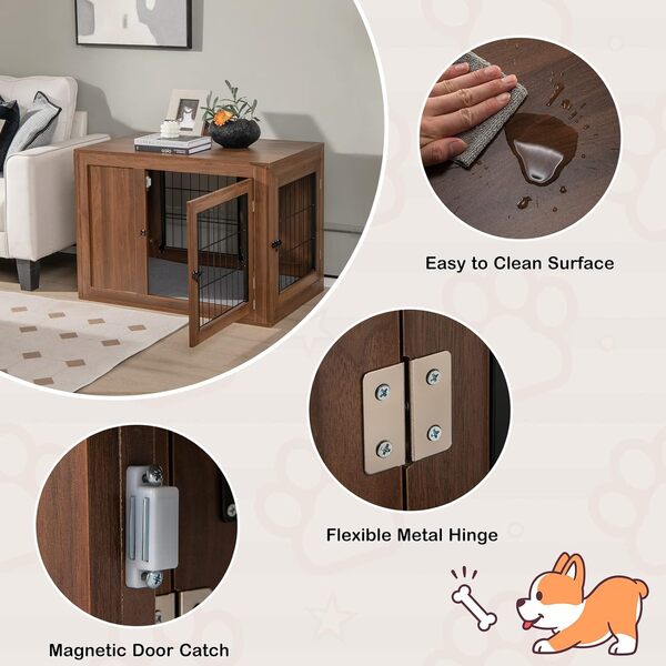 GYMAX Cage pour Chien avec Portes Avant et Latérale, Niche de Chien Intérieur avec Grille en Fer, Porte Équipée de Verrou et Loquet Magnétique, Coussin Rembourré d’Éponge avec Fermeture Éclair