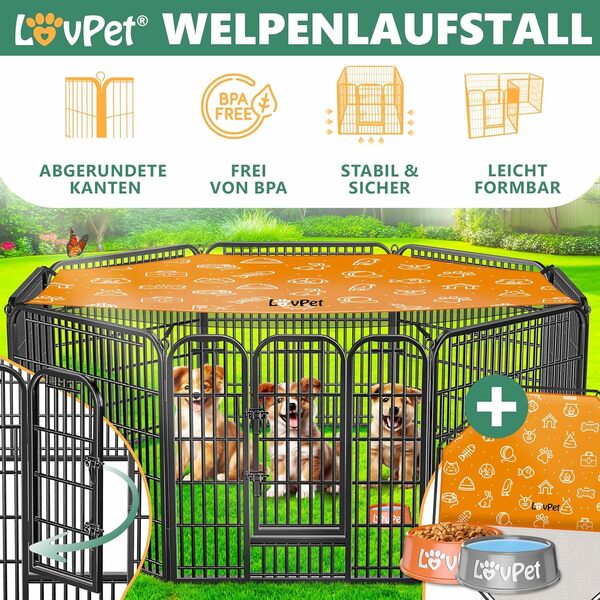 LovPet® Parc pour Chiots Enclos Parc pour Animaux Chiens, avec Porte et Parc résistant aux intempéries pour Chat, Lapin, XXL avec bâche de Protection