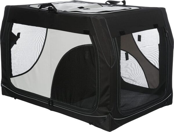 TRIXIE Caisse pour chien Vario Double - 91 x 60 x 61/57 cm - cadre métallique solide - s'ouvre sur 4 côtés - protection pare-chocs-sac de transport inclus-tapis de couchage imitation fourrure d'agneau
