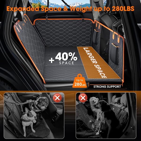 MIXJOY Extension de siège arrière pour Chiens, Housse de siège de Voiture à Fond Rigide pour Protection de siège arrière, Housse de siège arrière imperméable pour Chien, hamac Pliable pour Voiture
