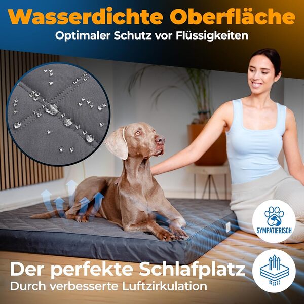 Lit orthopédique pour chien [étanche] – Le nouveau tapis préféré de votre nez en fourrure, coussin antidérapant, panier pour chien, panier pour chien, housse lavable | petits à grands chiens | 130 x