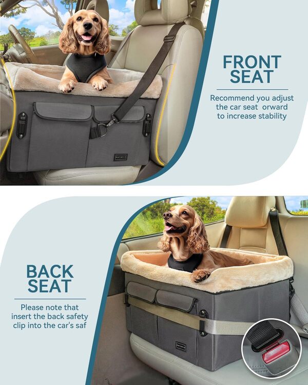 Petsfit Siège arrière de voiture pour chiens Taille moyenne ou 2 petits chiens - Tapis lavable - 2 sangles de fixation - Sac de rangement - M - Gris