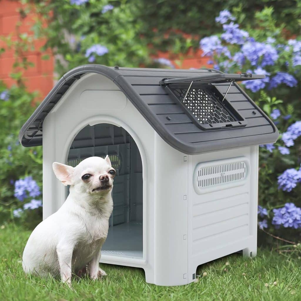 Test : niche pour chien [en.casa] résistante aux intempéries 87 x 72 x 75 cm blanc gris