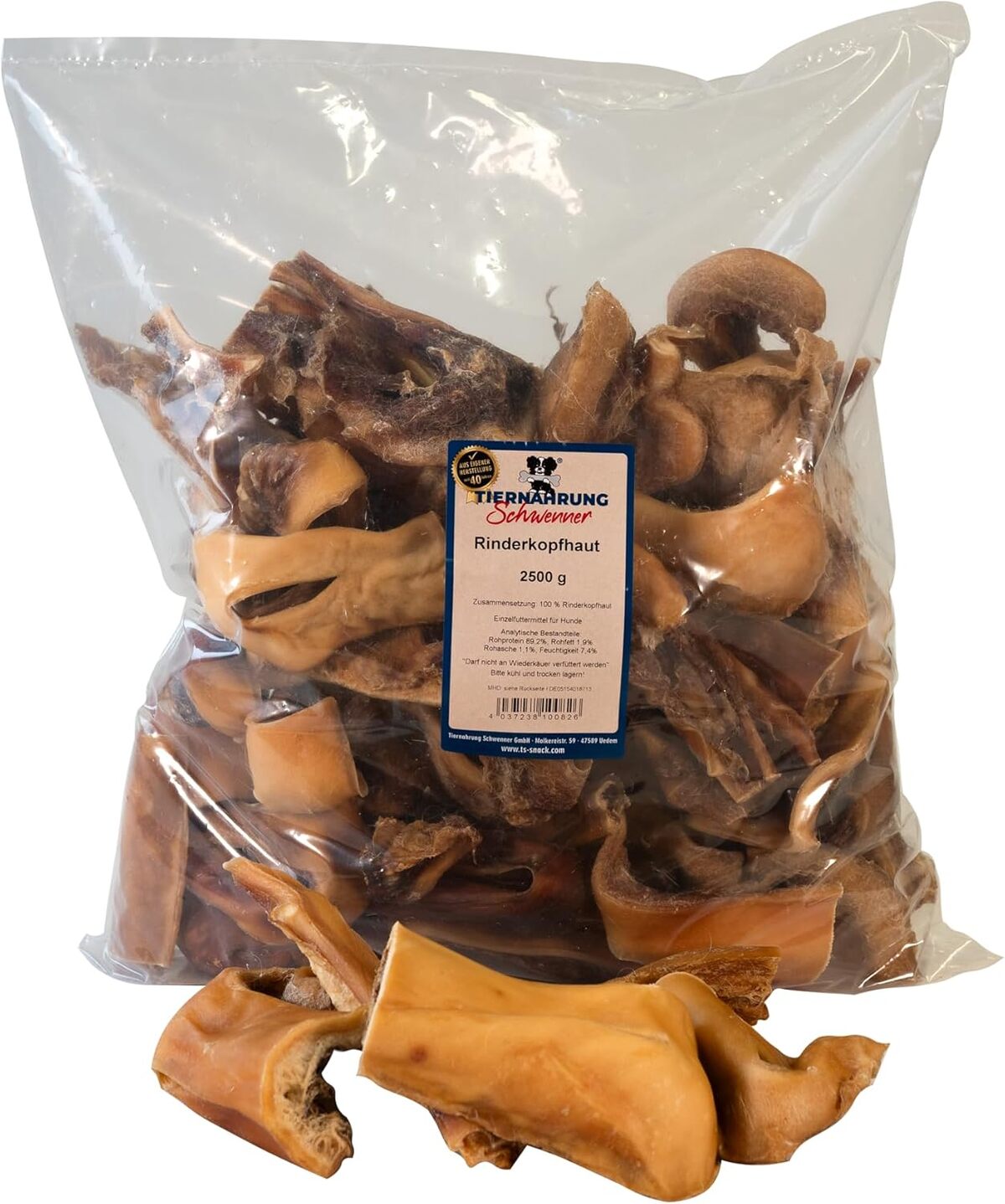 Test : nourriture pour chiens Schwenner peau de tête de bœuf, soin dentaire