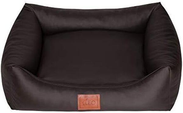 Canapé Natalie. Lit pour Chien, Cuir Artificiel. Oreiller Chien. Dog Sofa. 4 Tailles (XXL 130x100cm, Brun foncé)