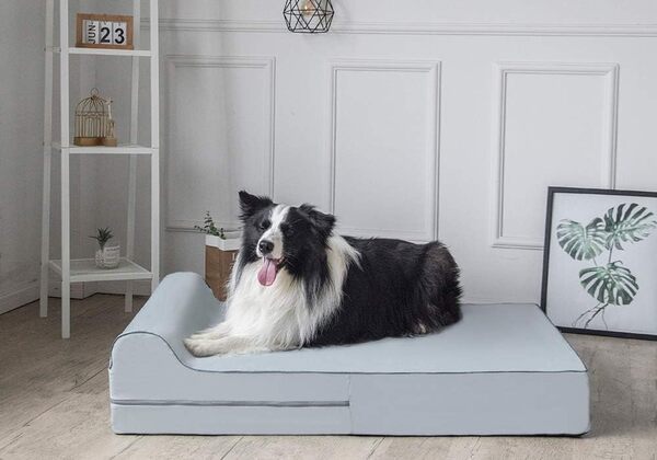 KOPEKS - Lit pour Chien Extra Grand en Mousse à Mémoire de Forme Orthopédique de 127 x 85 x 18 cm avec Oreiller - XL - Gris