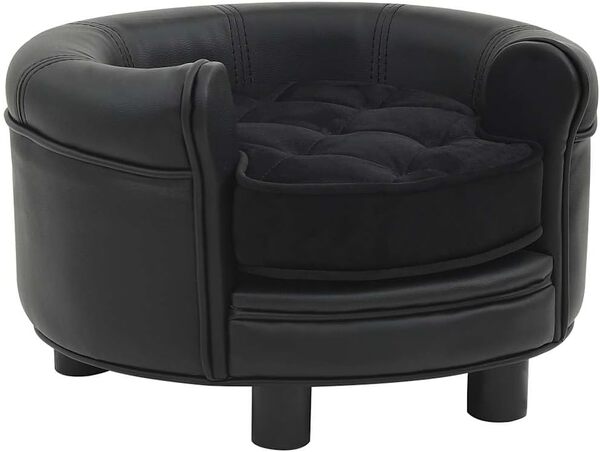 vidaXL Canapé pour Chien Noir 48x48x32 cm Peluche et Similicuir Sofa pour Chat