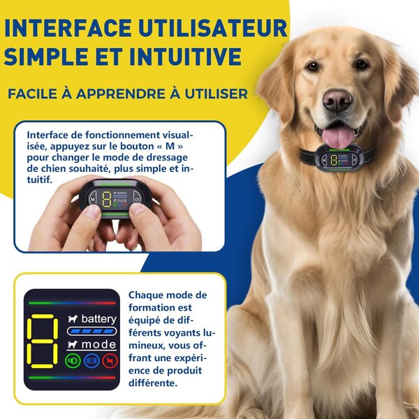 Collier Anti Aboiement Chien, Rechargeable Collier Chien avec 4 Modes Son/Vibration/Choc Electrique, Réglable 5 Niveaux de Sensibilité, Étanche IP67 pour Gros Petit Chien - Noir
