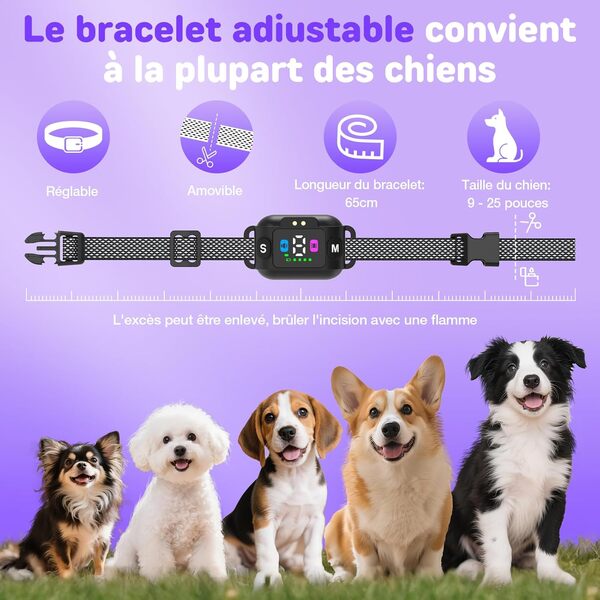Collier Anti Aboiement Chien - Rechargeable Anti Aboiement Collier Dressage pour Petits Chien avec 3 Modes Son/Vibration, 7 Niveaux De Sensibilité, Étanche IP67 pour Petits Moyen Chiens (Noir)