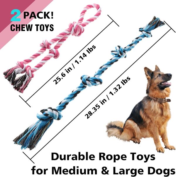 Lot de 2 jouets en corde pour chien agressifs, jouets à mâcher robustes pour chiens de grande et moyenne race, jouets à mâcher indestructibles pour chien, jouet à tirer, 100 % coton pour