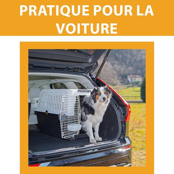 Ferplast Panier de transport pour grands chiens Atlas 60, écuelle et accessoires inclus, verrouillage de sécurité, grilles de ventilation