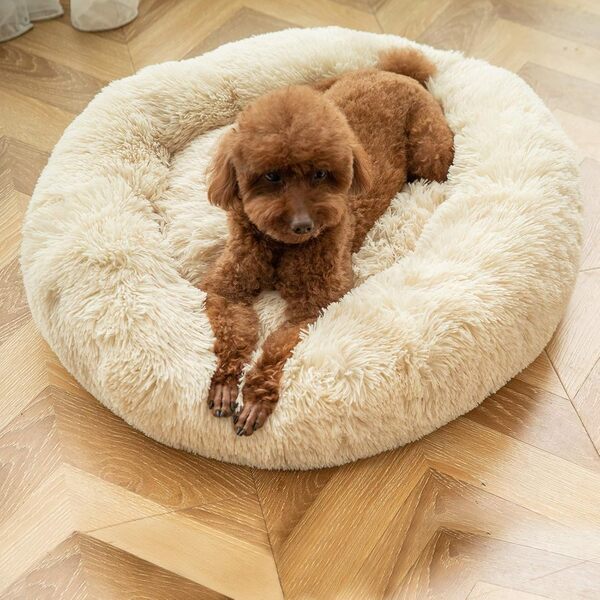 ANWA Lit Rond Lavable pour Chien de Petite Taille, lit Douillet apaisant en Forme de Donut pour Chien