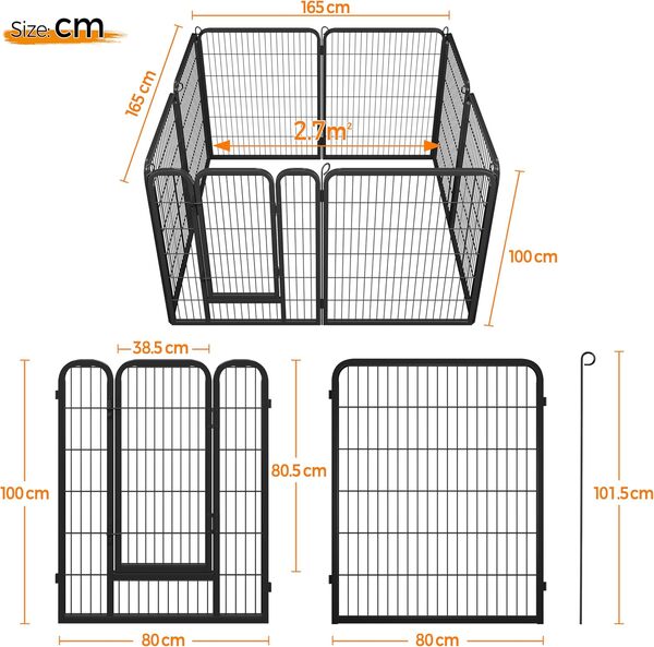 Yaheetech 8 Panneaux Enclos Parc pour Petit Animal Chien Chiot Lapin Canard Exterieur avec Porte 80 x 100 cm