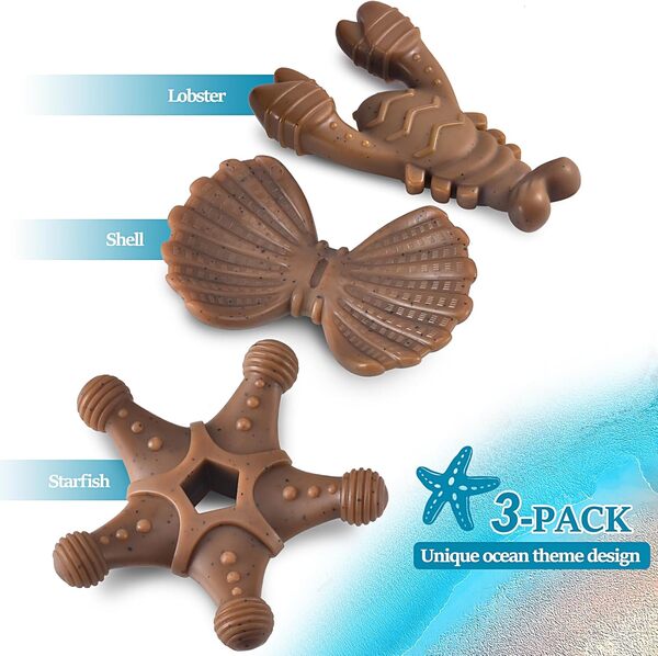 NEZIN Lot de 3 jouets à mâcher agressifs pour chiens de grande taille, moyenne et petite race, super masticateur avec nylon résistant, cadeau pour chiens