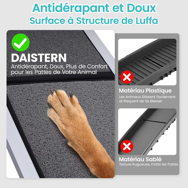 DAISTERN de BSWAY Rampe pour Chien Voiture Pliable 180cm x 50cm, Rampe d'Accès Escalier Extérieur avec Tapis Antidérapant, Cadre en Métal Aluminium Revêtu de Poudre Capacité de Charge jusqu'à 129KG