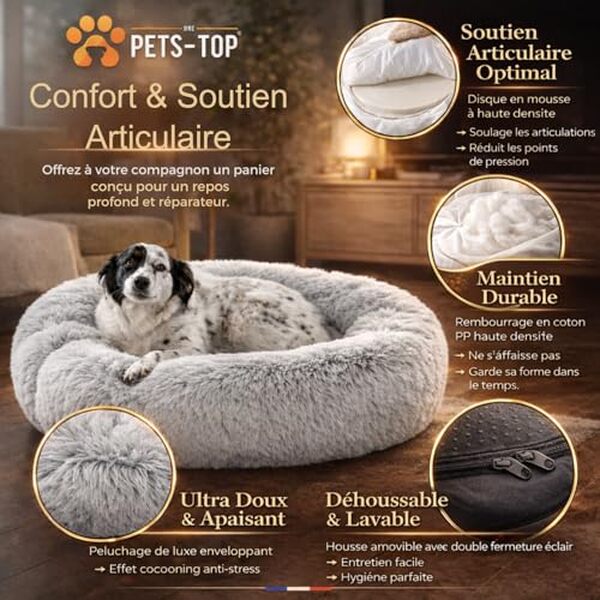 Découvrez notre test complet et objectif du coussin apaisant One PETS-TOP 95 cm en gris adapté pour le confort et le bien-être de votre chien.