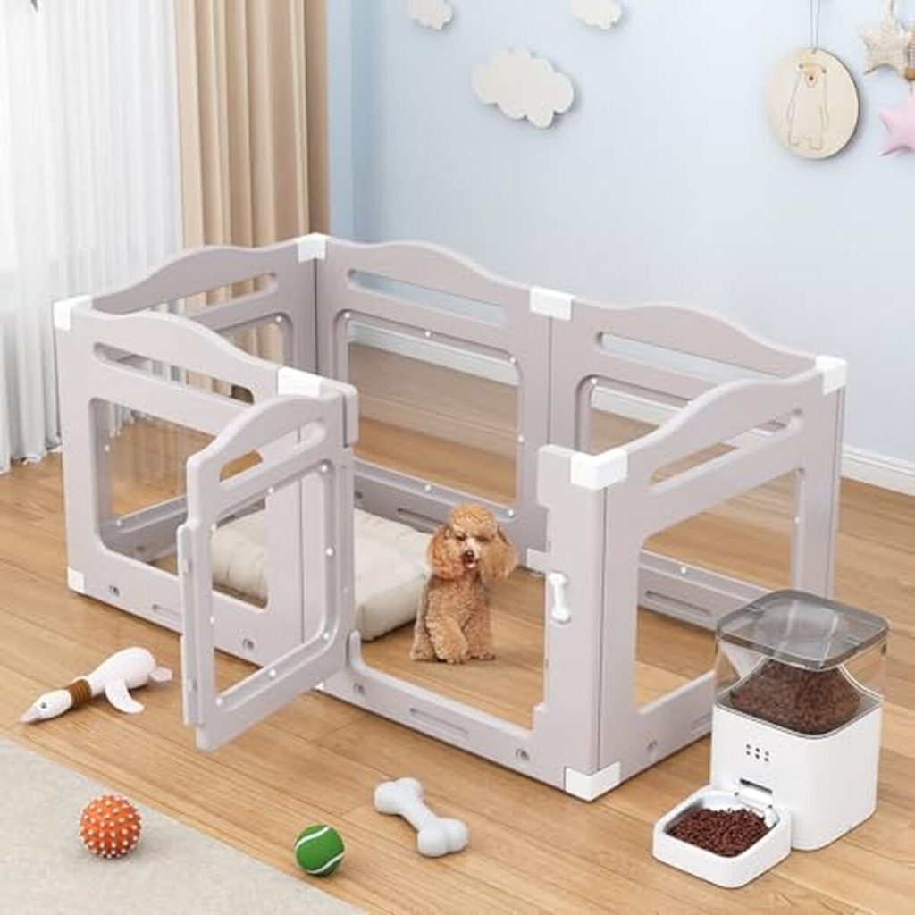 Test de l'enclos pliable acrylique pour chien, gris chaud