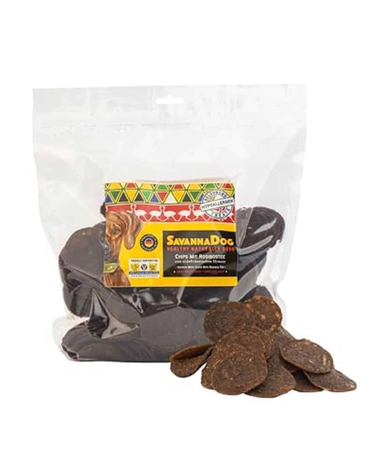 Test des friandises SavannaDog : chips au rooibos et autruche pour chien