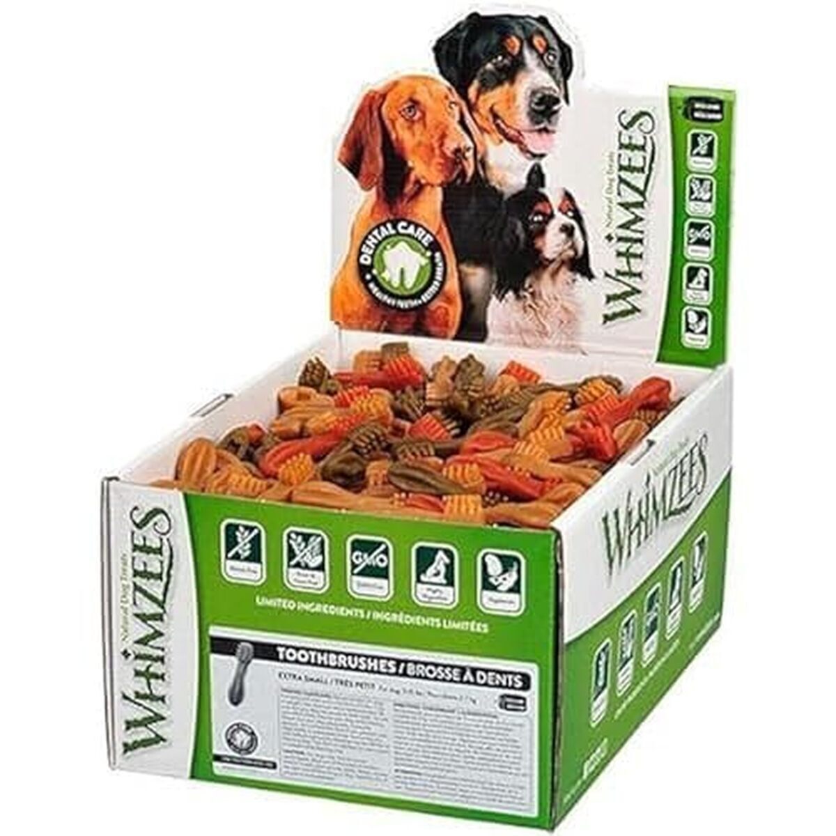 Test du snack dentaire WHIMZEES brosse mix 6, 4 cm boîte de 350 unités
